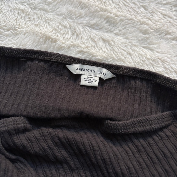 American Eagle Brown Earth Tone Pointelle Ribbed Button Tube Tank Top - Picture 3 of 6